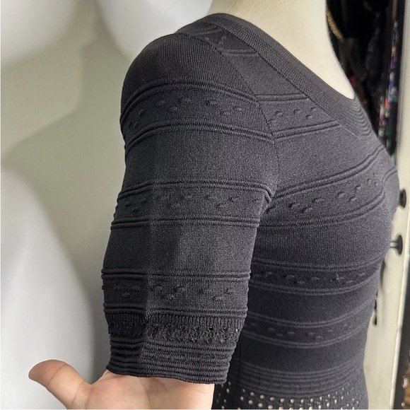 Sandro Black Stretch Knit Pullover Fit & Flare Short Sleeve Sweater Dress Size 1 - Picture 7 of 14